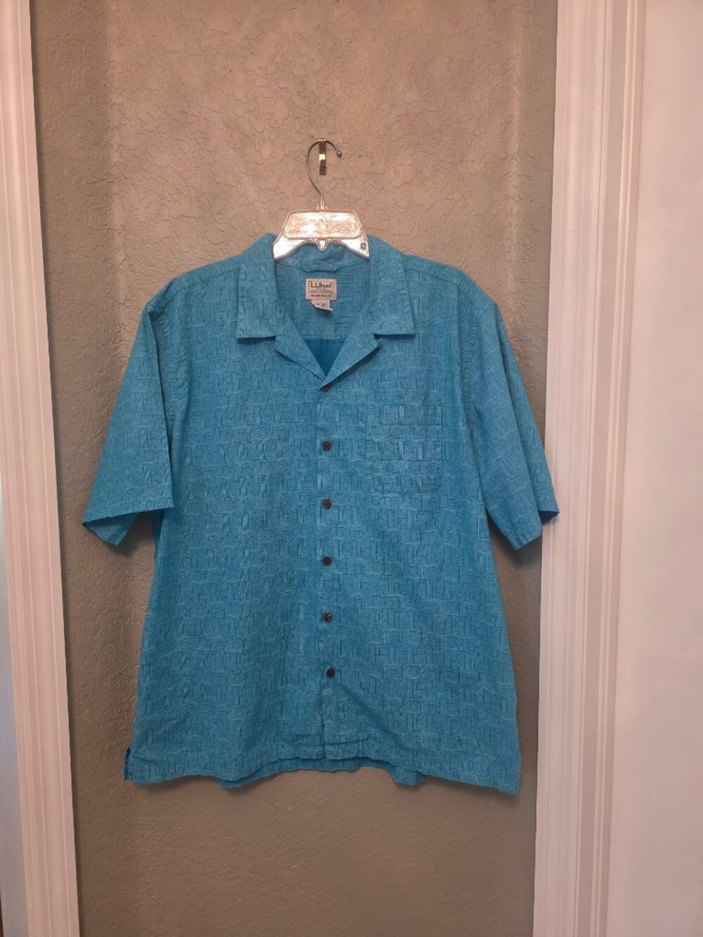 LL Bean Blue Traditional Fit 100% cotton Short Sleeve Button Down Shirt XL